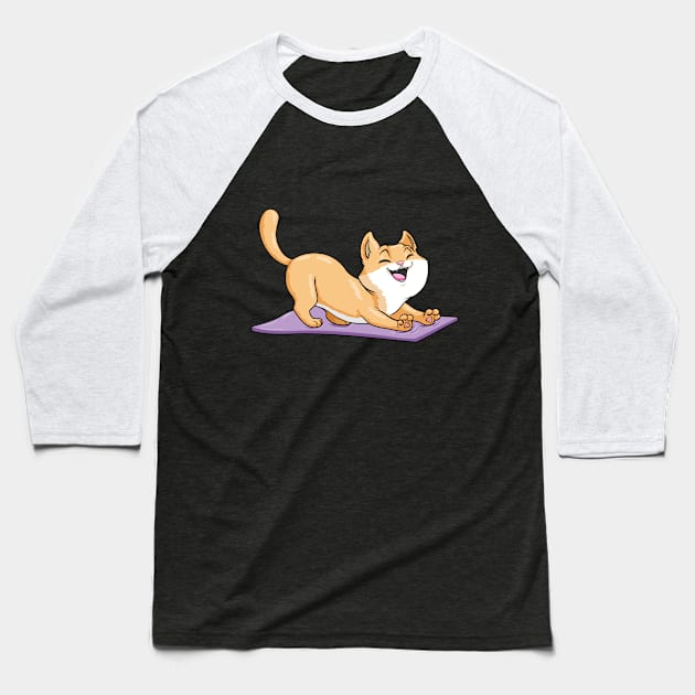 Cute cat on a yoga mat Baseball T-Shirt by Markus Schnabel